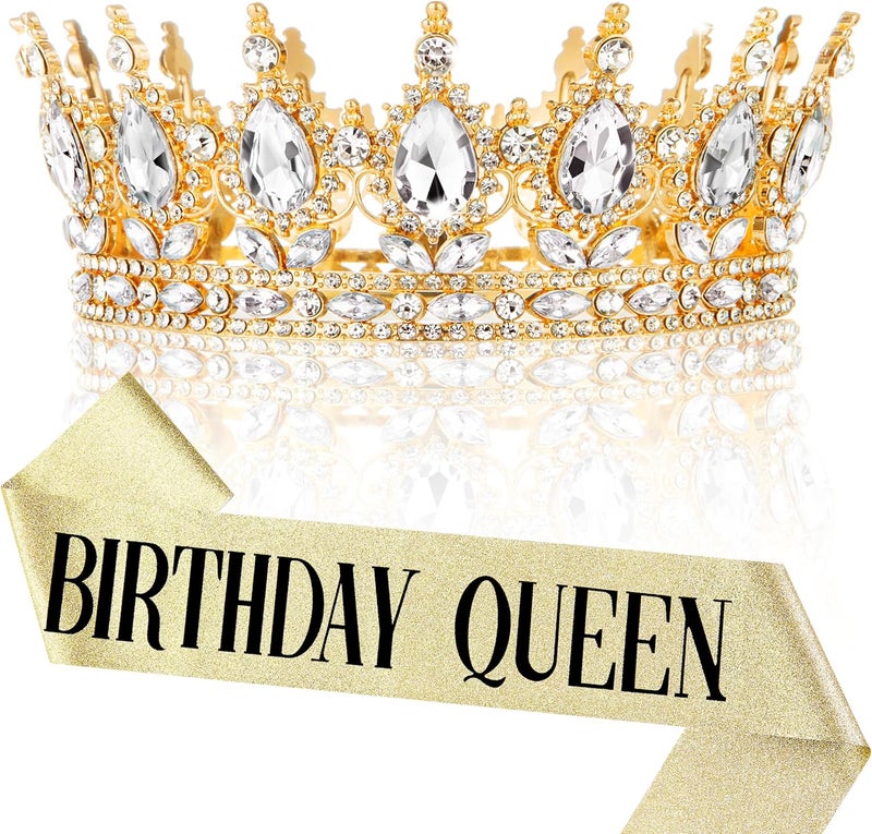 Nackiy Gold Crown for Women, Crystal Queen Tiaras Headband Wedding Bridal Hair Accessories, Birthday Party Prom Cake Topper - Image 1